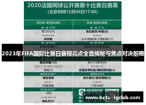 2023年FIFA国际比赛日赛程亮点全面揭秘与焦点对决前瞻